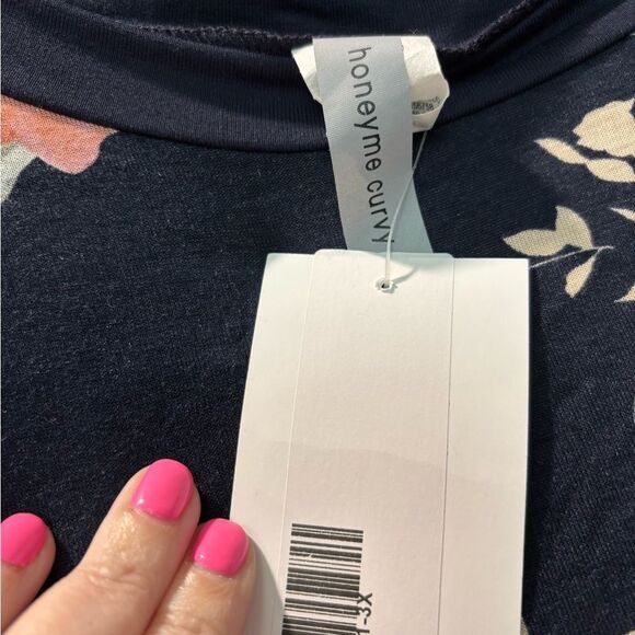 NWT Honeyme Navy and Pink Short Sleeve Blouse - Picture 2 of 3